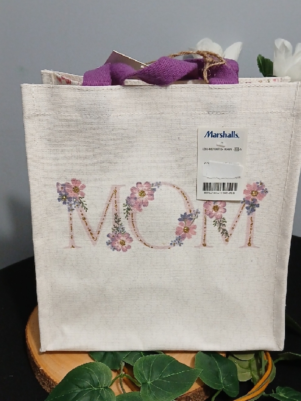 Floral 'MOM' Canvas Tote Bag in Cream and Pink NWT - Picture 4 of 9